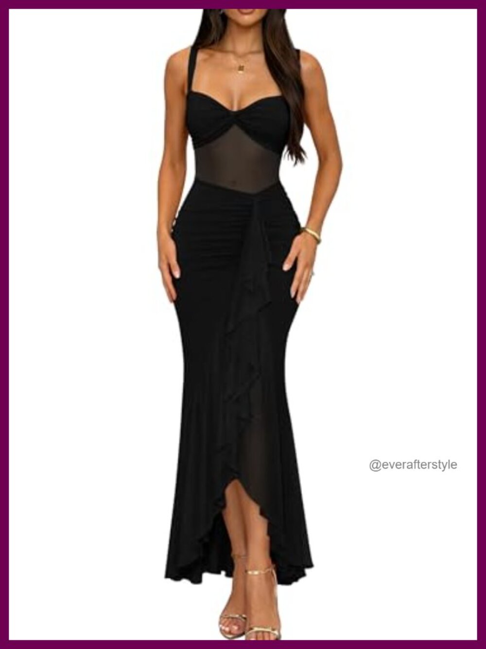 Women's Sheer Mesh Ruched Ruffle Bodycon Midi Club Party Dress